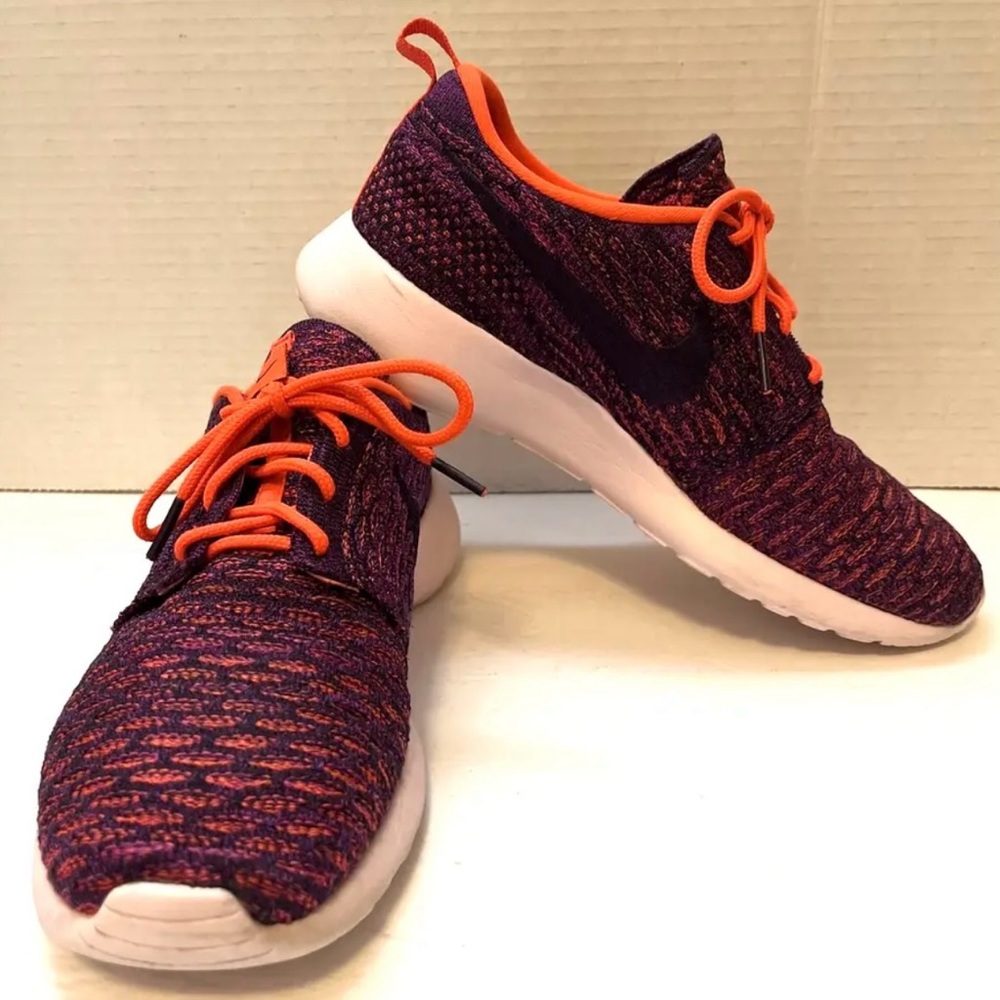 Size 8 Nike Roshe One Flyknit Crimson Grand Purple Orange Running Walking Shoes